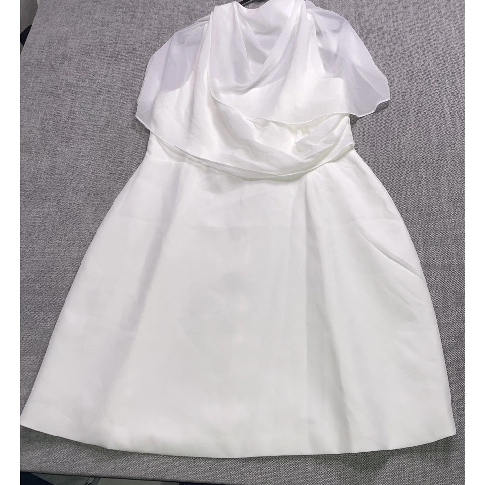 Billy J Zahni Mini Dress Womens 16 White Sheer Overlay Cape Square Neck Cocktail